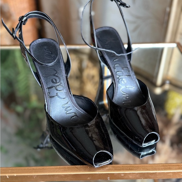 Sam Edelman Shoes - Sam Edelman Black Patent Peep-Toe Slingback Heels